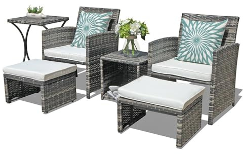 OC Orange-Casual 6 Pieces Patio Furniture Set w/Chairs and Ottomans, White