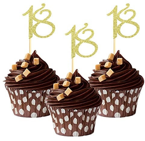 Sumerk 24PCS 18 Cupcake toppers Gold Glitter 18th Birthday Cupcake Picks Anniversary Party Decorations