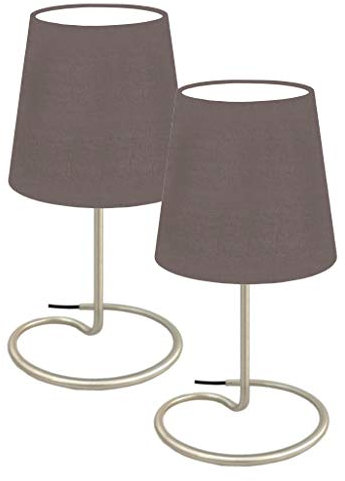 Trango 2er Pack 2018-25B Nachttischlampe *BROWNY* Tischleuchte mit Stoffschirm in Braun inkl. je 1x E14 Fassung Fensterbanklampe, Schreibtischleuchte, L: 20cm B: 10cm H: 30cm ohne Leuchtmittel