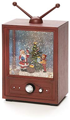 Konstsmide LED Snow Globe TV Lantern Santa and Child Scene/Christmas Lantern Warm White Diode/Transformer or Battery 3xAA 1.5V (excl.)/Optional Eight Song Music Function/Water Filled/Water Spinner