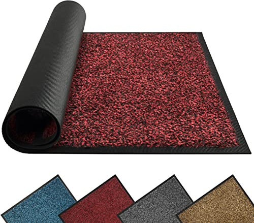 Mibao Door Mats Indoor and Outdoor, Doormat 60 x 90 Cm Red Black, Washable Door Matts Indoor, Heavy Duty Non-slip Entrance Mat, Shoes Scraper, Super Absorbent Front Door Mat Carpet