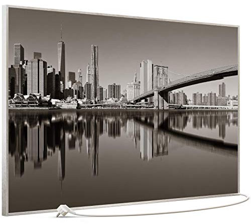 STEINFELD Bild Infrarotheizung mit Thermostat | Made in Germany | viele Motive 350-1200 Watt Rahmen silber (900W, 052 Brooklyn Bridge)