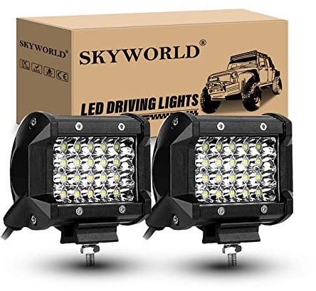 SKYWORLD 2 x 4 Pouces 60W 9D Feux de Travail Led Quadruple rangée Spot Feux Antibrouillard Projecteur Phare de Trava Led IP67 Imperméable pour camions tout-terrain SUV Bâteau 4x4 12V 24V