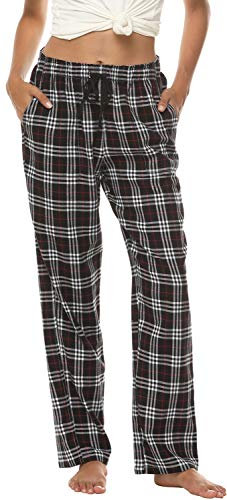 AIRIKE Damen Pyjamahose Warm Lang Baumwolle Weich Schlafanzughose Kariert Winter Nachtwäsche Freizeithose No.3755 S