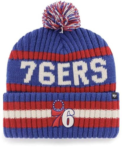 47 NBA Mütze für Erwachsene, Team-Farbe, offizielles Lizenzprodukt, Bering, Sport, Strickmütze mit Bommel, für kaltes Wetter, Philadelphia 76ers Blau, Einheitsgr��e