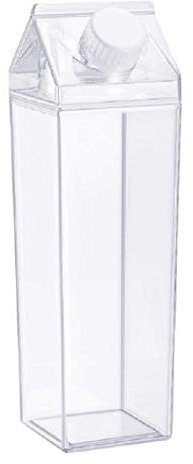 MiawPay Milk Carton Water Bottle 17oz (500mL) Plastic Clear Square Milk Bottles No BPA Leakproof Water Bottle Portable Reusable Milk Carton Shaped Juice Bottle Perfect for Fitness Gym Camping Sports