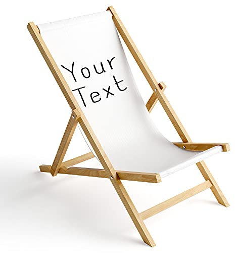Ferocity Holz-Liegestuhl Klappbar Klappliegestuhl Sonnenliege Strandstuhl Wechselbezug Motiv Your Text Weiß [119]