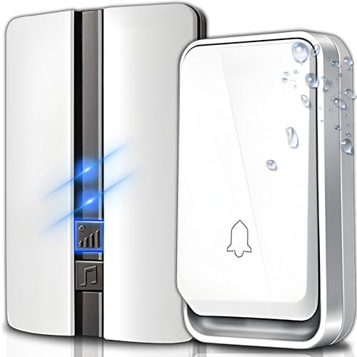 Retoo Funkklingel Türklingel, Haustür Klingel, Funk Set Reichweite 130dB Lautstärkestufen 51 Melodien Lautstärkestufen für Wohnungen, Garten, Weiß, Plug-in-Empfänger, Klingeltaster