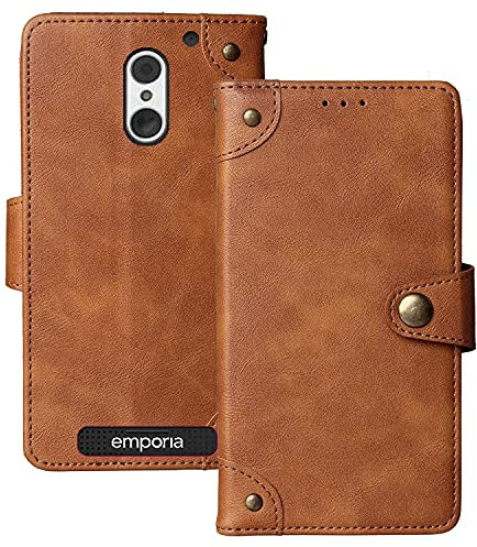 Dingshengk Retro Flip Braun Echt Leder Tasche Hülle Für Emporia SMART.4/SMART.S4 5 Lederhülle Handyhülle Schutz Handytasche Handy Etui Brieftasche Cover Case Abdeckung