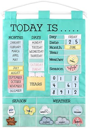 The Peanutshell Preschool Educational Wall Calendar - 53 Fabric Pieces for Months, Days, Years, Weather, & Seasons