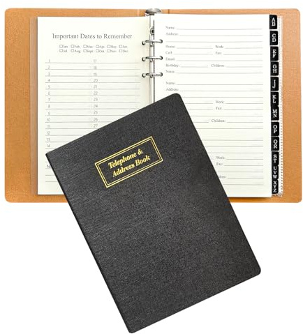 Nachfüllbares Adressbuch mit alphabetischen Tabs großes DruckTelefon GeburtstagsEMail PULeder Hardcover langlebig für Damen Herren Senioren Zuhause Büro A5 mit Stifthalter und Stifthalter