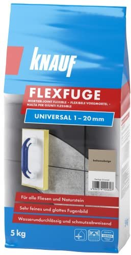 Knauf Flexfuge Universal 5 kg Bahamabeige, universell einsetzbar für ein besonders glattes Fugenbild auf Wand & Boden im Innen- & Außenbereich, schnellhärtender Fugenmörtel auf Zementbasis