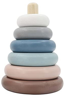 Green Rhino Stapelturm für Kinder aus Holz | Lern-Spielzeug aus Holz | für Babys & Kleinkinder | Blaue Pastellfarben | kindgerecht Lernen | fördert die Feinmotorik | in Geschenkverpackung | ca 13cm