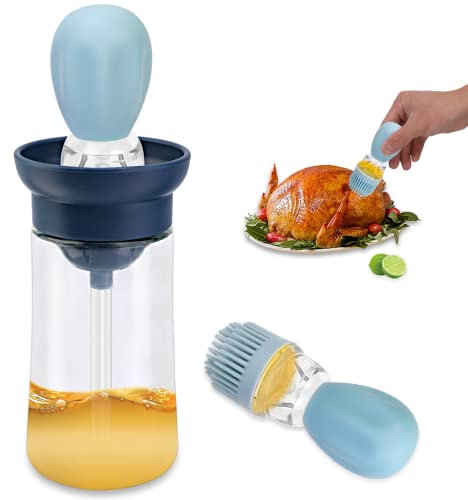 Dispensador de Aceite con Cepillo de Silicona, Botella Dispensadora de Aceite de Oliva de Vidrio con Cepillo y Cuentagotas para Medir el Aceite, Almacenamiento de Aceite y Recipiente para Cocinar