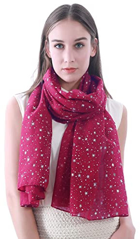Lina & Lily Écharpe Châle Foulard Femme Imprimé Étoiles (Rose Foncé + Argent)