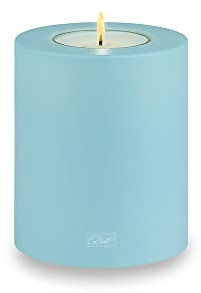 Qult Farluce Trend • Farbe Clearwater • ∅ 8 cm Höhe 12 cm • Teelichthalter in Kerzenform • Kunststoffkerze in Kerzenoptik • Mit Teelichteinsatz • inkl. 1 TLN50 Nightlights Teelicht (für ∅ 6 & 8 cm)