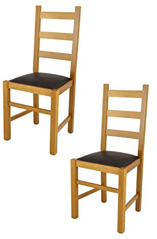 t m c s Tommychairs - 2er Set Stühle Rustica für Küche und Esszimmer, Robuste Struktur aus Buchenholz, in der Farbe Eichenholz und gepolsterte Sitzfläche mit Kunstleder in der Farbe Braun bezogen