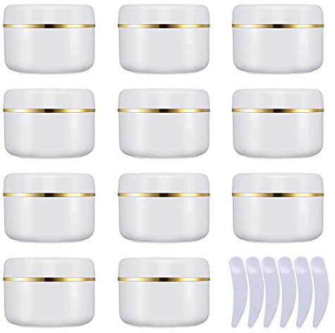 LusDoly Pack of 24, 100 g Empty White Plastic Cosmetic Jars with Gold Edge, 100ml Container pot for Lotions Cream Ointments Travel Makeup Beauty Storage