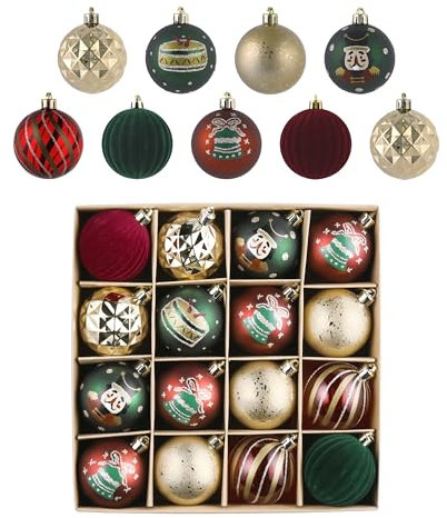 Valery Madelyn Christmas Tree Decorations Baubles, Red Gold and Green Baubles for Christmas Decorations,16pcs 6cm Red Green Gold Shatterproof Ball Ornaments for Tree Decor, Hanging Gifts