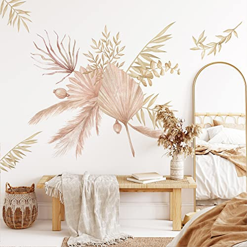 Neukids 3pcs 38x150cm groß Boho Wandtattoo Aquarell Palme Blätter Wandsticker Wohnzimmer Schlafzimmer Selbstklebende Tropische Pflanzen Wandaufkleber wandtattoos & -bilder