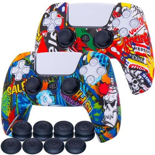 9CDeer 2 fundas protectoras de silicona para transferencia + 8 agarres para el pulgar para controlador PS5