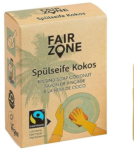 FAIR ZONE Spülseife Kokos Block 80 Gramm - handgemachte Naturseife festes Spülmittel