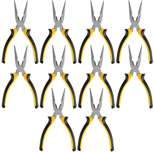 SINJEUN 10 Pack 8 Inch Needle Nose Pliers, Long Needle Nose Pliers with Wire Cutter, Insulated Handle Side Cutting Long Nose Pliers for Cutting and Bending Wire
