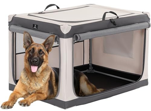 A 4 Pet Hundebox faltbar große Hunde Hundetransportbox Transportbox Hund soft tragebar Hundebox für zuhause, leicht zu verstauen mit montiertem Aluminium Rahmen, einstellbare Kompatibilität (XL, Grau)