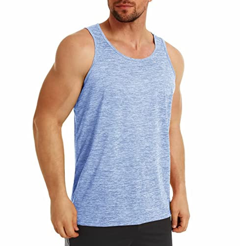 MAGCOMSEN Herren Tanktop Sport Ärmelloses Shirt Training Achselshirt Elastische Outdoor T-Shirt Herren Schnelltrocknend Muskel Tank Tops Leicht Gym Tops Hellblau L