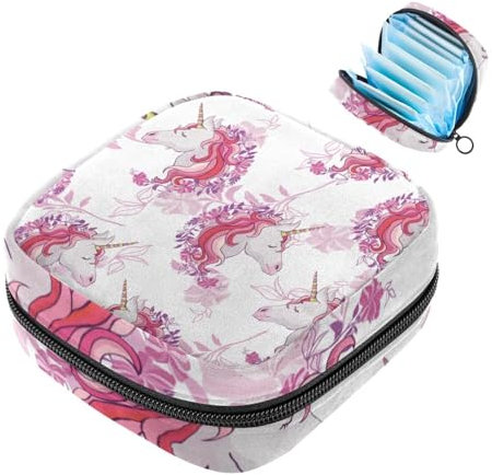 Rosa Einhorn-Aufbewahrungstasche für Damenbinden, große Menstruationstassentasche mit Reißverschluss, Periodeneinlagen, Tasche, Slipeinlagen, Tampons für Mädchen und Frauen