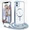 Ethanger Handyband für iPhone 11 Hülle mit Band + 2 Stück Glas Schutzfolie Transparent Silikon Handyhülle Magnetische Schutzhülle Case zum Kordel Abnehmbar für iPhone 11 Blau