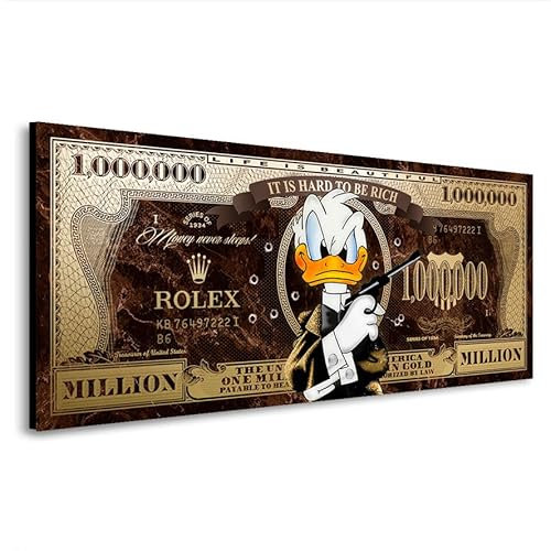 Kunstgestalten24 Leinwandbild Donald Duck Bond Pop Art Dollar Wandbild Kunstdruck Wanddekoration