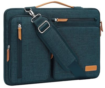 MOSISO 360 Schütz Laptoptasche 15 Zoll, 15 Zoll Umhängetasche Kompatibel mit MacBook Air 15 M4 M3 M2 2025-2023, Dell XPS 15, Seite Offen Schultertasche mit 4 Reißverschlusstaschen&Griff, Türkisgrün