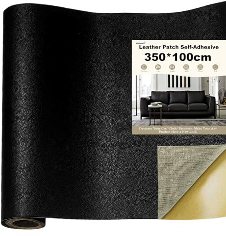 Wellzenith® Kunstleder selbstklebend,Leder Patch Selbstklebend, Leder Reparatur Patch Lederreparaturband für Möbel, Sofa, Autositze, Taschen, Lederreparatur und Renovierung (Schwarz, 350 X 100 CM)