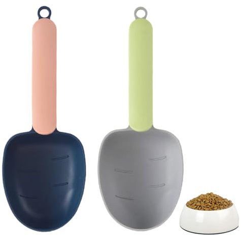 DiiWmme Lot de 2 pelles à nourriture pour animaux de compagnie - Pelles à mesurer pour chat - Pour hamster, lapin, animal domestique - Outil de nettoyage pour chiens et chats - Bleu + vert (style 1)