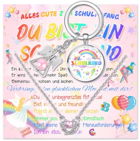 Heartsking Einschulung Jungen Mädchen Geschenk Schutzengel Halskette Schulkind 2024 Schultüte Füllung Schulanfang Glücksbringer Plus Grußkarte Geschenkbox