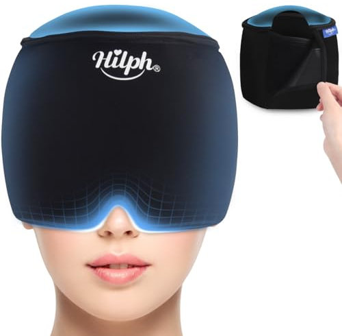 Hilph Migräne Kühlmaske Kopfschmerzen Maske - 360° Migräne Mütze Kopfschmerzen & Migräne Relief Cap, Kalt Warm Kompresse Kühlpads Gel für Kopfschmerzen, Geschwollene Augen, Nebenhöhlen, Schwarz