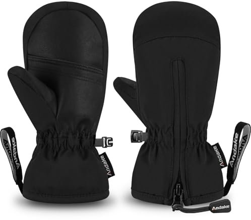Andake Enfants Gants de Ski, 3M Thinsulate 2-7 Ans Garçons et Filles Gants d'hiver Warm Imperméable Coupe-Vent Thermique Mitaines pour Ski, Snowball (Noir, XS(ca. 5-8 Ans))