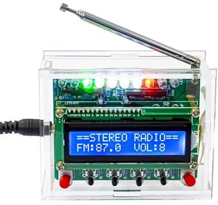 Kit de radio FM, kit de proyectos de soldadura DIY Kit de radio con luces LED intermitentes, FM 87-108MHz Ajuste Receptor inalámbrico con pantalla LCD para aprendizaje y enseñanza