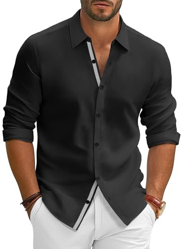 PJ PAUL JONES Shirts for Men Adult Long Sleeve Dress Shirt Button Down Business Black S