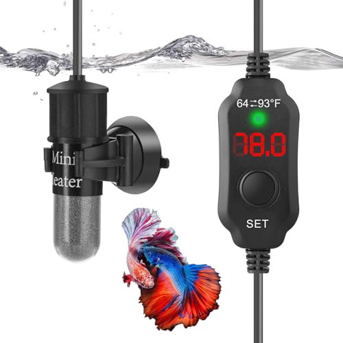 VCRAZE Mini Aquarium Heater 30W Super Small Fish Tank Heater with Digital Display Thermostat, Betta Tank Heater Turtle Heater Small Aquarium Heater for 4-6 Gallon Tanks