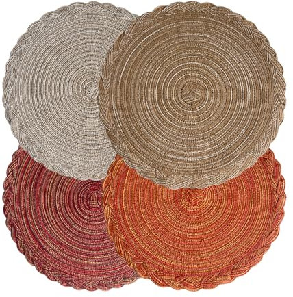Octonyluck Tischsets Rund Abwaschbar 4er Set - Platzdeckchen Rutschfest, Herbst Rundes Baumwoll-Platzsets, Boho-Tischsets, Durchmesser 38cm