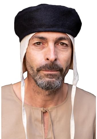 Burgschneider - Kappe Hugo - Schwarz (57 cm, Unisex, Wolle) Historisch - Medieval