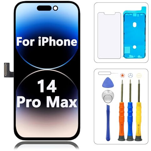 TBUSKEJIE for iPhone 14 Pro Max Screen Replacement Kit Full FHD LCD Display 3D Touch Digitizer with Repair Tool for Model A2651 A2893 A2894 A2895 Black 6.7 Inch