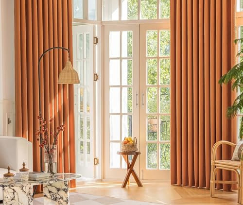 Aotiwe Verdunkelungsvorhang Vintage, Vorhänge Schlafzimmer Jacquard Volltonfarbe Orange Gardinen Set Chenille 2er Set 137 x 214cm