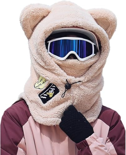 ThiCc Capuche Sherpa pour femme – Chapeau mignon avec oreilles de lapin et de chat en peluche pour l'hiver, l'équitation, le ski, la cagoule coupe-vent pour temps froid, capuche chaude réglable