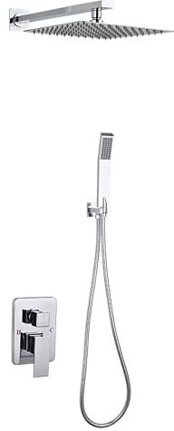 ZYLHGIKBAD Set Doccia Doccia Nascosto Tecnologia avanzata di iniezione d'Aria Design Moderno Kit Doccia a Pioggia per Bagno con soffione da 20 * 20 cm e doccetta in Ottone Cromato