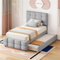 Polsterbett 90x200 cm Mit Ausziehbares Kinderbett Verstellbares Kopfteil Flaches Einzelbett Hautfreundliche Leinenpolsterung Jugendbett Gästebett Für Schlafzimmer Grau