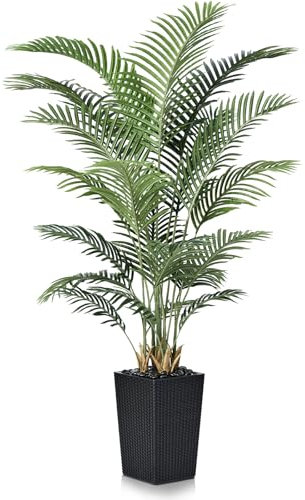 VeriNatural Palma Artificiale 180cm in Vaso Intrecciato Nero con Ciottoli - Pianta Finta Alta - Piante Finte da Interno ed Esterno Grandi per Decorazioni Casa, Ufficio, Balcone,VN130