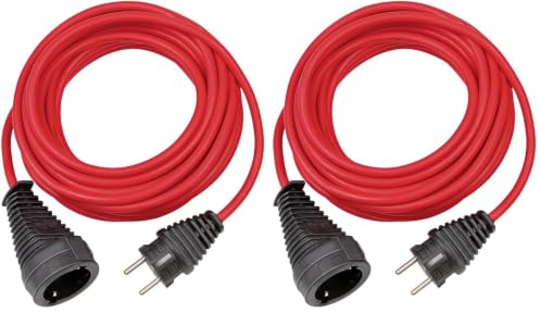 Brennenstuhl Qualitäts- Kunststoff-Verlängerungskabel mit Schutzkontakt-Stecker und -Kupplung (Verlängerungskabel für innen mit 10m Kabel) rot (Packung mit 2)